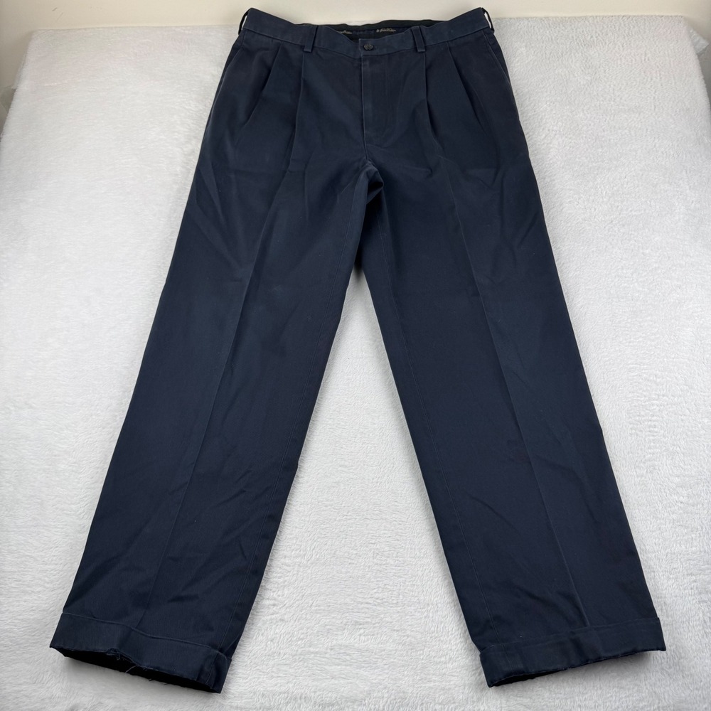 Brooks Brothers Advantage Chino Thompson Mens 35x32 Navy Blue Pleated Pants